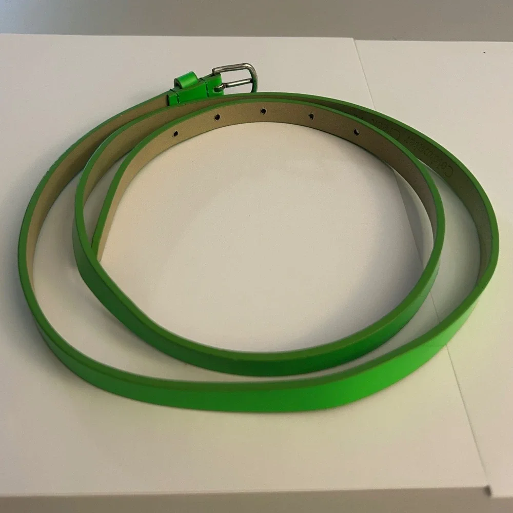 Coldwater Creek Womens XLG Skinny Neon Green Belt Silver Buckle